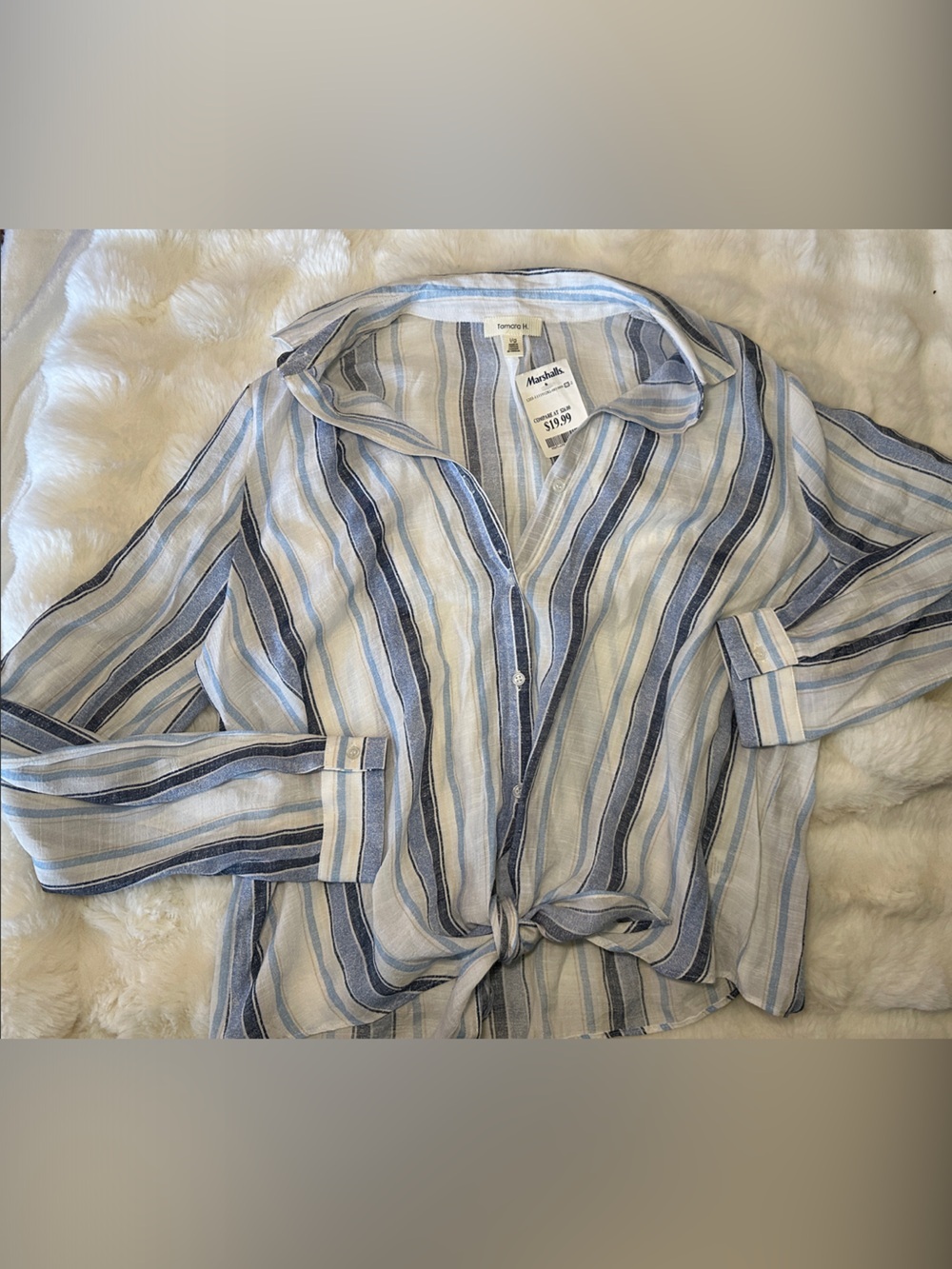 Madewell Blue Stripe Button-Down Tie-Front Shirt